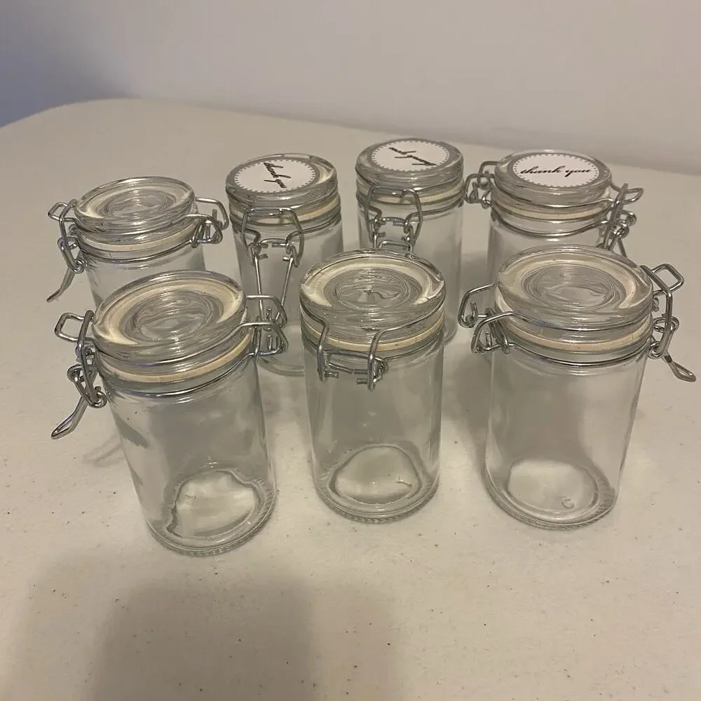 Spice Jars Set of 7 Clear Glass Airtight Hinged Lid 3